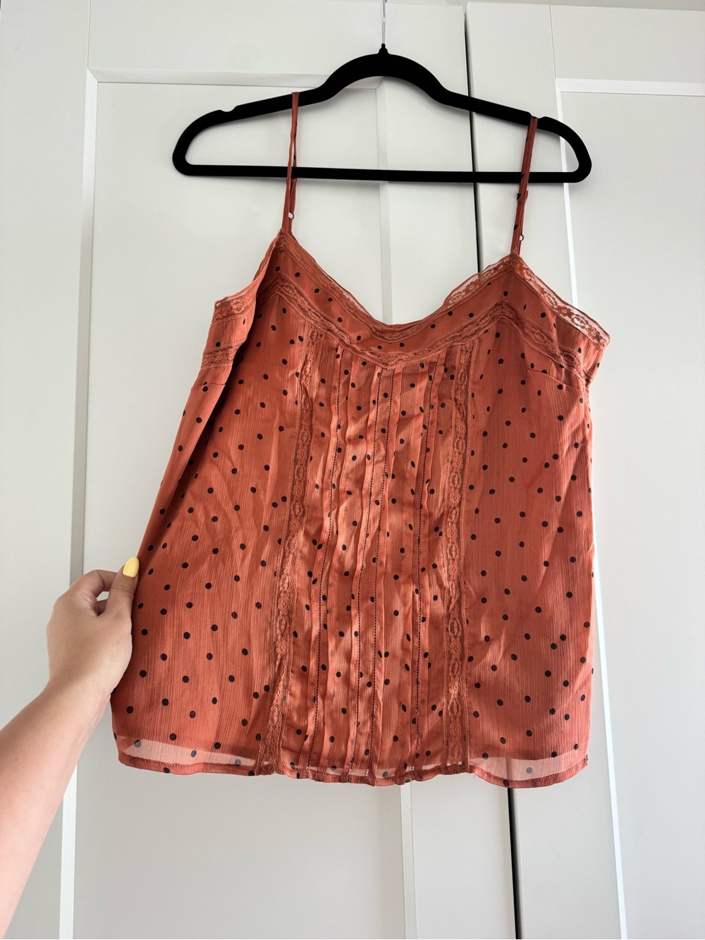 Abercrombie & Fitch Rust-Orange Polka Dot Lace-Trim Cami